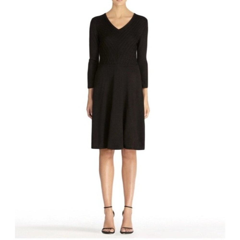 Jones New York Dress 10 Black 3/4 Long Sleeve Stretch Washable Career Church